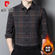 皮爾卡丹（pierre cardin）秋冬羊毛襯衫男士加絨加厚保暖襯衫中老年格子免燙羊毛襯衣 879咖啡色(加絨) 加厚 XL 175【建議135-155斤】