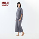 無印良品（MUJI）女式 無側(cè)縫楊柳紗織五分袖睡衣 家居服25年夏季女款套裝女裝 淺藍(lán)色 L (上裝165/88A 下裝165/70A)
