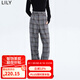 LILY【商場(chǎng)同款】春新款女裝復(fù)古格紋時(shí)尚通勤顯瘦直筒休閑褲 501灰色 S