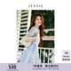 JESSIE法式度假風(fēng)連衣裙夏季新款女短袖收腰裙子 藍(lán)色 M