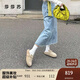 莎莎蘇[明星同款]2025夏季新款咖啡貝果勃肯單鞋女內(nèi)增高樂福鞋 卡其色 36