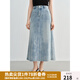 獨束大碼女裝 時尚燙銀牛仔半身裙2025夏裝新款高腰顯瘦中長裙子 牛仔藍(lán) XL （尺碼：3）