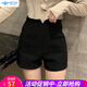 歐貝汐黑色短褲女2025新款春夏彈力闊腿外穿打底高腰A字修身顯瘦熱褲潮 黑色 S