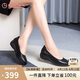 金利來（goldlion）女鞋坡跟皮鞋時尚圓頭牛皮淺口一腳蹬單鞋女 G662320016黑色37