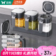 雙槍（Suncha）自動(dòng)開蓋調(diào)料盒調(diào)味罐套裝家用廚房鹽罐瓶玻璃收納盒3件套帶托底