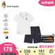 暇步士（Hush Puppies）童裝男童速干套裝大童學院風短袖POLO衫兒童短褲 本白  160 