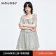 moussy 2025新品甜美收腰一字肩系帶條紋連衣裙028ISA33-4051 165花紋灰色 S
