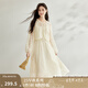 茵曼（INMAN）兩件套裝2025春季新中式天絲高級感刺繡輕薄小衫吊帶A字裙女 米杏色 M