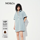 MO&Co.牛仔連衣裙2025夏新品鹽系淺藍棉質(zhì)寬松附印花絲巾MBE2DRS011 牛仔藍色 L /170