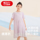 紅豆兒童睡衣女童睡裙女孩短袖家居服春夏薄款蠶絲公主裙Q3016紫色165