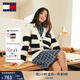 TOMMY JEANS【含羊毛混紡】秋冬女條紋肌理感慵懶寬松針織開衫外套18676 藍(lán)白紅拼色YBH M （推薦：115-130斤）