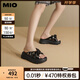 MIO米奧夏季高跟時(shí)尚拖鞋蓬軟扭結厚底沙發(fā)拖通勤一字拖女 黑色 34