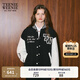 Teenie Weenie小熊春季學(xué)院風(fēng)休閑紅色棒球服保暖棉服棉襖外套女裝 黑色 L (170)