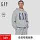 Gap男女裝2025秋季新款logo印花抓絨寬松套頭連帽衫衛(wèi)衣786923 淺灰色 M (170/92A) 亞洲尺碼