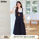 MsShe【假兩件仿牛仔連衣裙】大碼女裝2025夏季胖mm巨顯瘦a字裙子 藏青藍(lán)色現(xiàn)貨 2XL