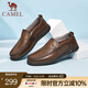 駱駝（CAMEL）鏤空皮鞋男 透氣輕便軟底防滑懶人套腳休閑鞋爸爸鞋 A122211600 卡其 44