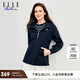 ELLE ACTIVE休閑運動(dòng)外套女秋季舒彈松弛洋氣時(shí)髦修身夾克可調節拉鏈連帽外套 藏青色 M