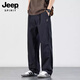 JEEP SPIRIT正品吉普高端休閑褲男2026春夏新款直筒寬松簡(jiǎn)約純色寬松褲子男 YXK2283黑色常規 XL 碼 150-170斤