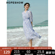 紅袖海邊度假連衣裙夏季2024新款女裝 收腰V領(lǐng)碎花垂感顯瘦氣質(zhì)雪紡裙 白底藍(lán)花674 S