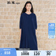 斯琴2022夏季新品女深蘭圓領(lǐng)刺繡五分袖系帶連衣裙長(zhǎng)裙 BBXQ00428 深蘭 L