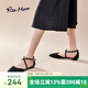 reemoor尖頭涼鞋女2025秋季新款包頭性感百搭仙女風(fēng)平底睿慕女鞋 黑色偏大腳瘦建議拍小一碼 36