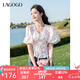 lagogo鉆石領(lǐng)碎花雪紡衫女拉谷谷2025夏新款淑女泡泡袖修身上衣 混色 L