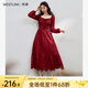 西遇法式紅色連衣裙女2024年秋季新款鏤空度假風(fēng)絕美異域風(fēng)長裙 紅色 XL