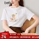 百圖betu女裝夏季新款T恤牙刷繡印花圖案百搭短袖上衣女2404T26 白色 M