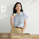 茵曼（INMAN）涼感亞麻法式系帶襯衫2025夏季女裝新款寬松蝙蝠袖襯衣上衣 淺藍色 S