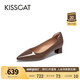 KISSCAT金晨同款接吻貓[CAT系列]貓掌鞋單鞋女簡約通勤高跟鞋尖頭船鞋女 淺土啡色 （瘦腳卡碼拍小一碼） 37 (235mm)