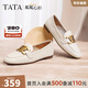他她（TATA）樂(lè )福鞋女鞋2025秋季新款通勤平底單鞋英倫風(fēng)一腳蹬皮鞋 米色 37