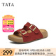 他她（TATA）勃肯鞋女棕色2025夏季新款厚底沙灘涼鞋女運動涼鞋 紅色（拖鞋款） 37