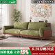 簡圣達(dá)侘寂中古風(fēng)沙發(fā)布藝沙發(fā)客廳小戶型家用復(fù)古日式實(shí)木直排意式沙發(fā) 全臻態(tài)原皮+50D高密度海綿 3.1m【多人位】 +抱枕*2