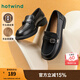 熱風(fēng)（Hotwind）商場(chǎng)同款復(fù)古百搭樂福鞋通勤女鞋25年春季時(shí)尚簡(jiǎn)約小皮鞋粗跟 01黑色 牛頭層皮革 38 240mm