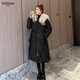 妤遇（YUUZYUUS）品牌女裝羽絨服女中長(cháng)款2025冬季新款韓版加厚大毛領(lǐng)白鴨絨外套 黑色 M 120-140斤
