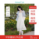 茵曼（INMAN）夏季提花肌理女裝純色吊帶連衣裙顯瘦百搭風(fēng)中長(cháng)裙子 田園杏 L