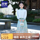 羅蒙漢服女童馬面裙中國(guó)風(fēng)兒童古風(fēng)套裝女孩唐裝演出服 綠色套裝140