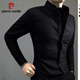 皮爾卡丹（pierre cardin）毛呢保暖男士長(cháng)袖襯衫2026春秋新款痞帥修身百搭帥氣襯衣針織 黑色 2XL