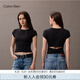 Calvin KleinJeans25春夏女士潮流休閑ck鏤空辣妹正肩羅紋重磅短袖T恤47AB208 UB1-太空黑 M