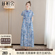 絲柏舍國風(fēng)連衣裙2025夏裝新款女裝寬松腰垂感復古短袖印花裙