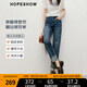 紅袖水洗做舊牛仔褲2025春季新款女裝直筒翻邊中高腰顯瘦休閑九分褲 深牛仔藍072 M