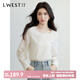 朗文斯?。↙.WEST）時尚百搭溫柔氣質(zhì)小衫 米色 M 100-110斤