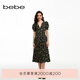 bebe夏季新款V領(lǐng)中長(zhǎng)款碎花印花連衣裙250013 花黑 S