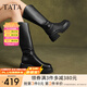 他她（TATA）氣質(zhì)V口騎士靴女靴子厚底長筒靴彈力靴加絨秋冬CCN02DG4 黑色 36