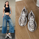 真維斯（Jeanswest）老爹鞋女款厚底2025秋季上新潮流網(wǎng)面百搭時(shí)尚休閑鞋 銀槍灰 36
