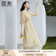 香影通勤黃色連衣裙女2025夏秋新款簡(jiǎn)單大方氣質(zhì)泡泡袖印花中長(cháng)裙 黃花 S 155/80A/85-95斤