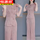 恒源祥新中式氣質(zhì)闊太太古風(fēng)韻味兩件套女2026夏季新款時(shí)尚套裝女夏 粉色【套裝】 XL 【建議110-125斤】