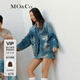 MO&Co.夾克外套夏航海個(gè)性趣味涂鴉倒繭廓形翻領(lǐng)牛仔下擺調節摩安珂 牛仔藍色 M 165