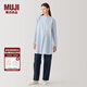無(wú)印良品（MUJI）Labo 女式 桑蠶絲混 束腰長(cháng)上衣 襯衫 外套 秋冬季款AF033C4A 淺藍色條紋 XL (165/92A)