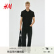 H&M男裝Polo衫秋季薄款正肩商務(wù)通勤風(fēng)翻領(lǐng)時(shí)尚短袖上衣0956343 黑色 XL 180/116